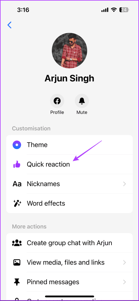 Quick Reactions option