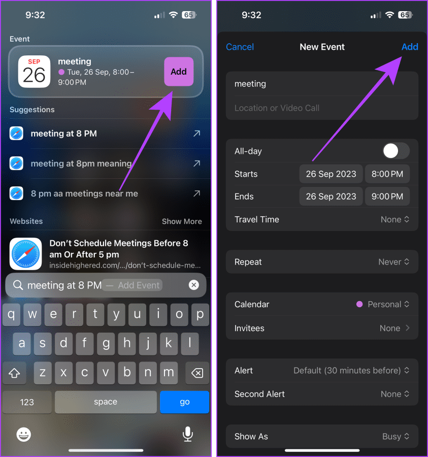 Quickly Add Events to Calendar from Spotlight Search on iPhone