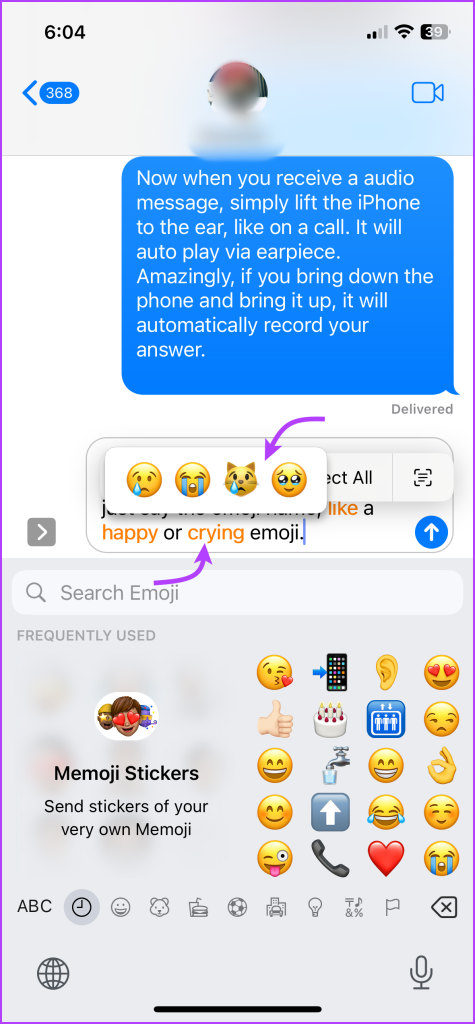 Emoji suggestions in iMessage 