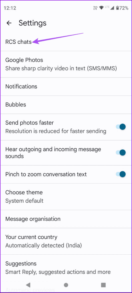 RCS chats messages android
