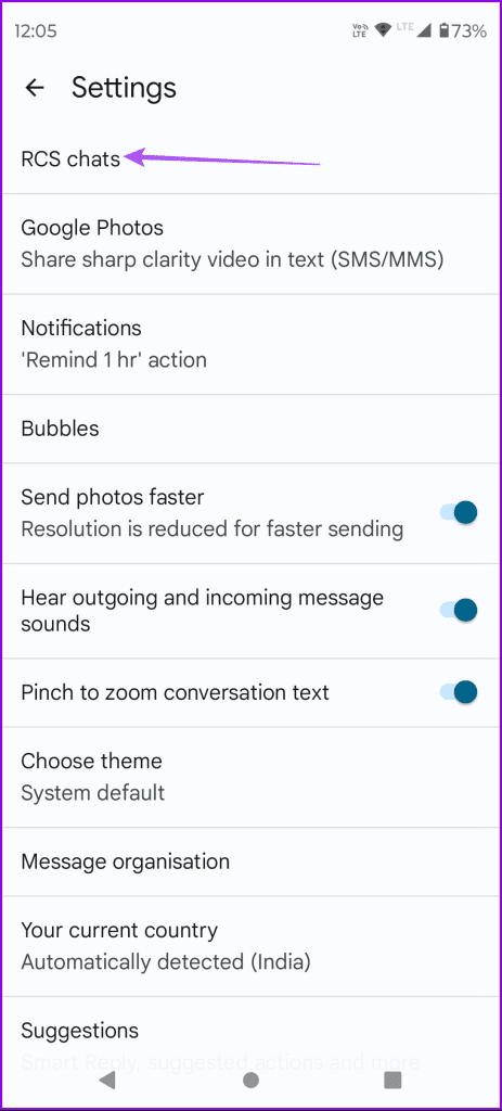 RCS chats settings google messages 