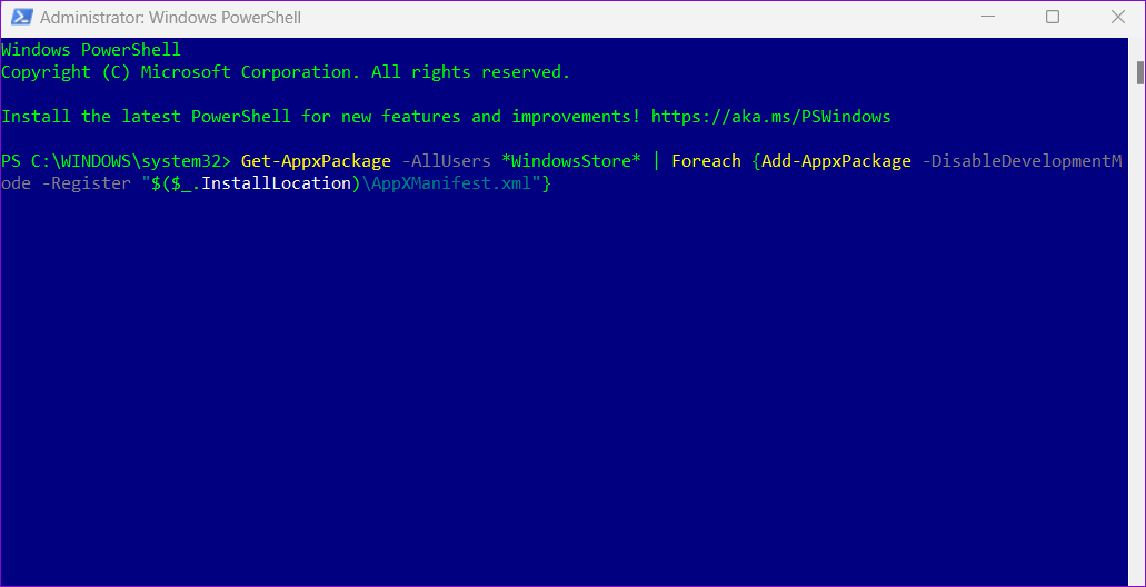 Re-Register Microsoft Store Windows