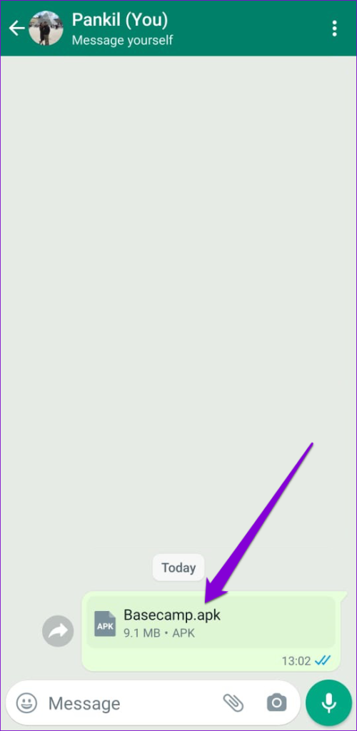 Received APK File on WhatsApp