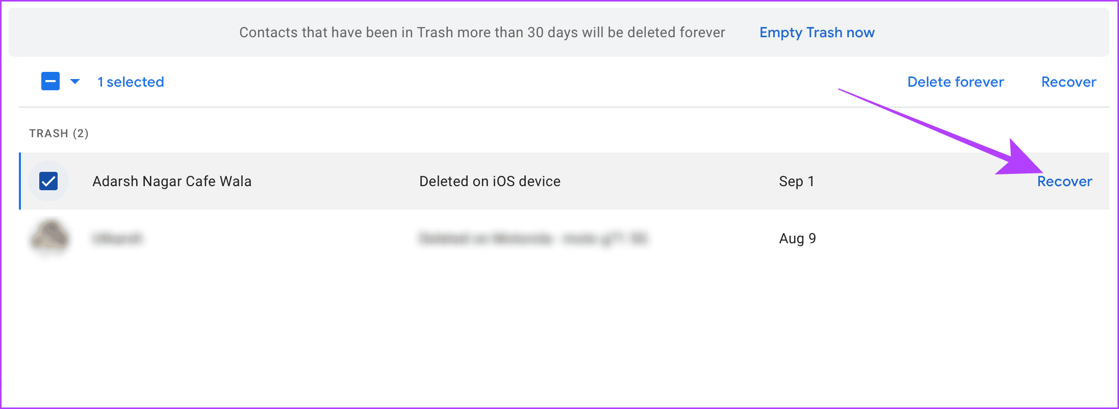 Recover Deleted Google Contacts on Web