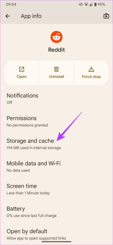 storage and cache settings