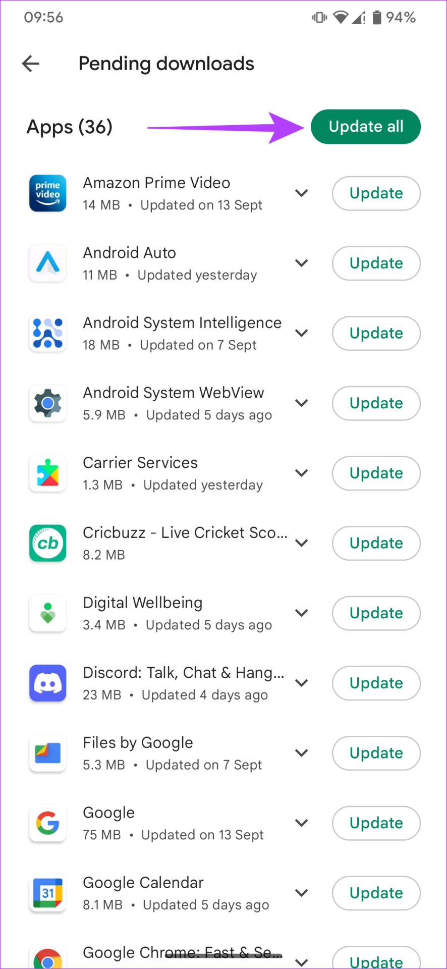 update all apps on Android