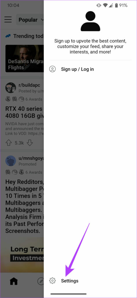 reddit settings on Android