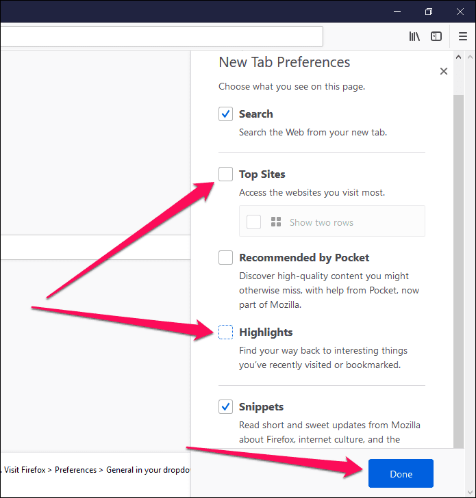 Remove Firefox Top Sites And Highlights 4