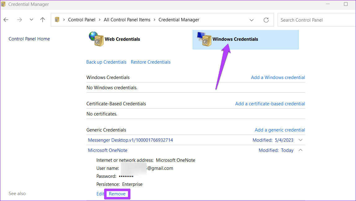Remove OneNote Credentials from Windows 11
