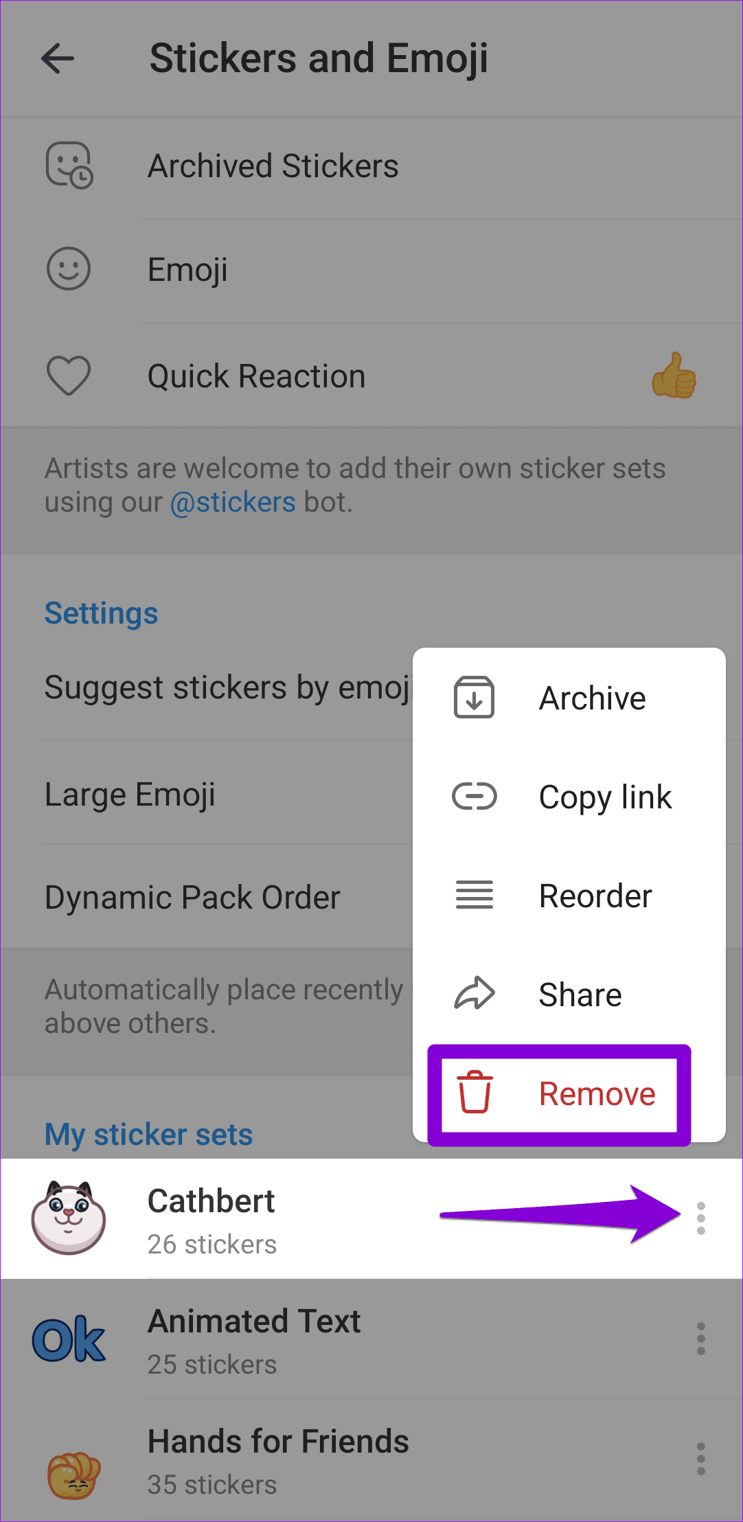 Remove Stickers From Telegram App