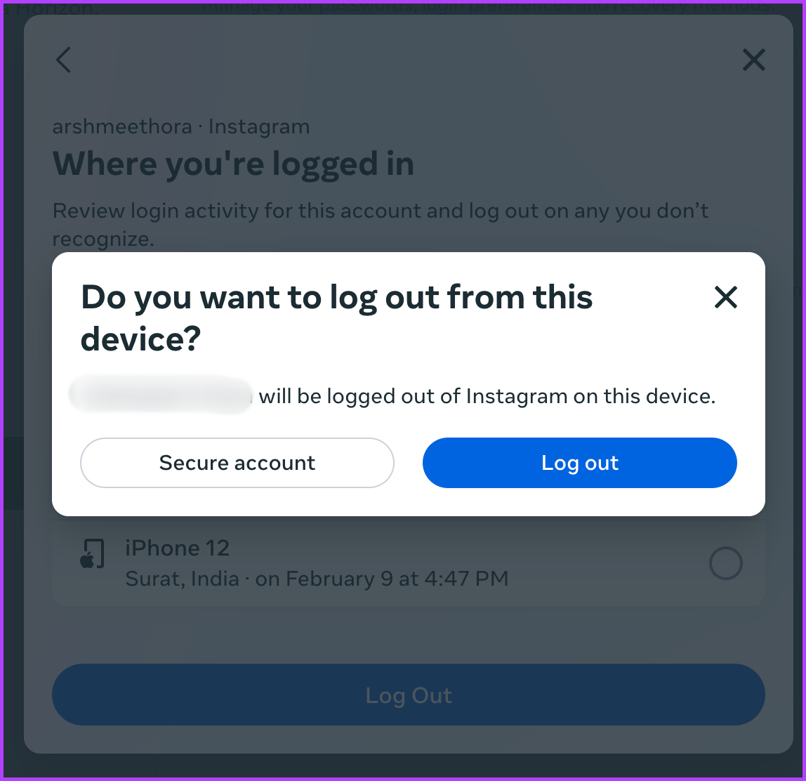 Tap Log Out to Kick Someone Off Your Instagram Account