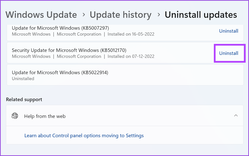 Removing a Recent Windows Update