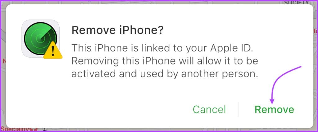 Click Remove to remove the device from Find My