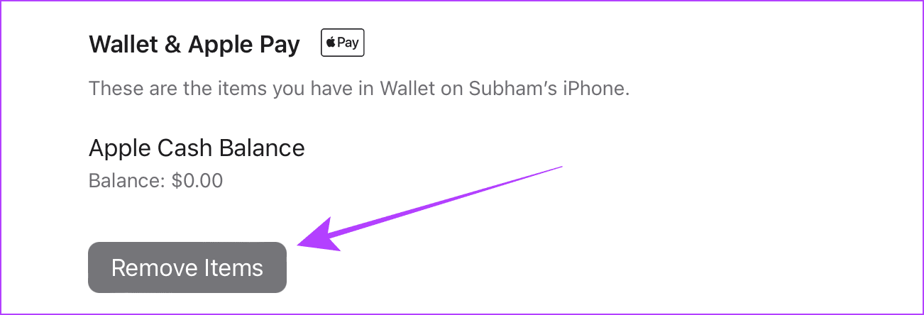 Remove iPhone Wallet Items