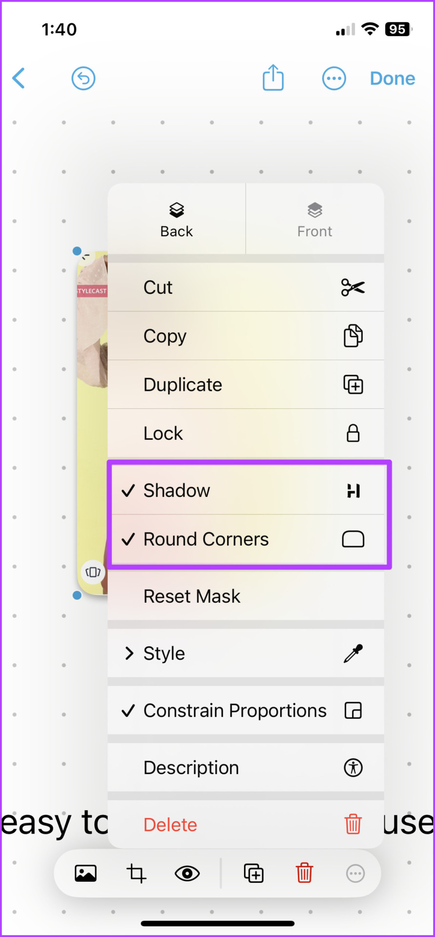 Remove shadows or round corners from object in Freeform