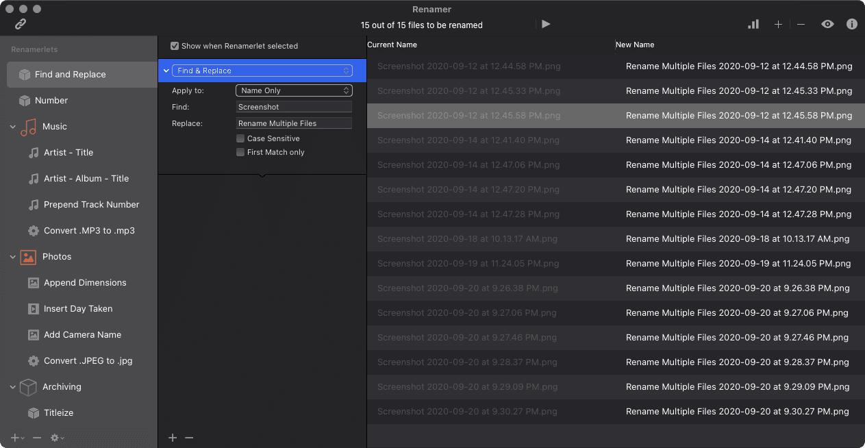 Renamer for multiple files renaming on mac 2