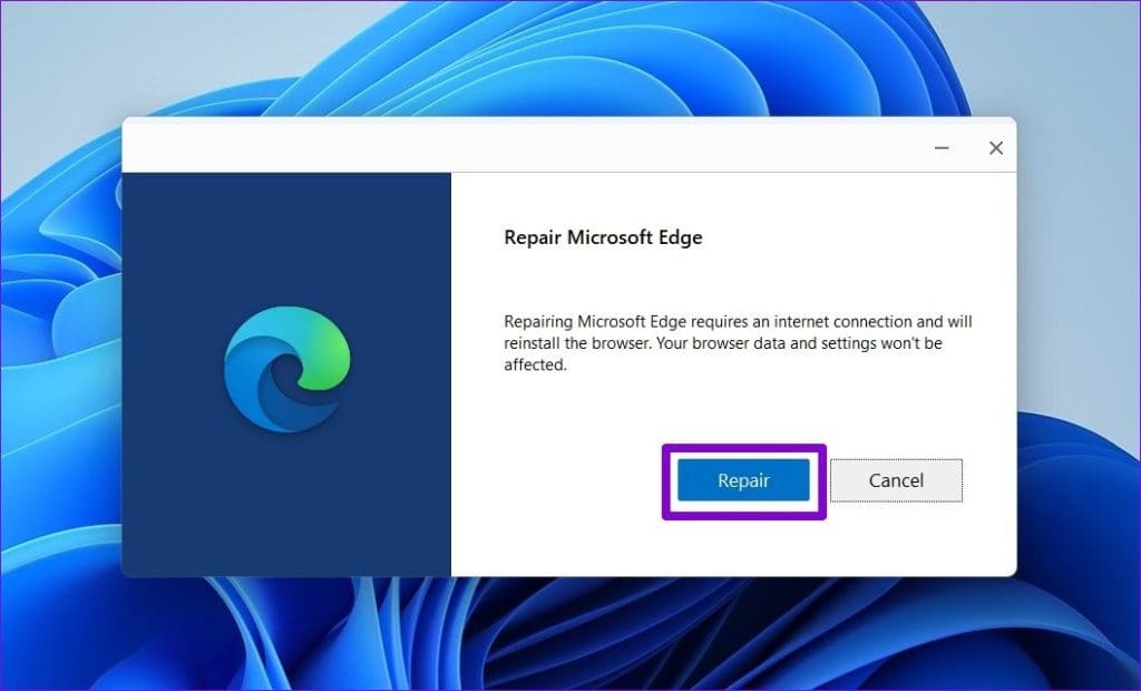 Repair Microsoft Edge on Windows