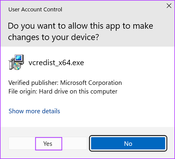 User account control window
