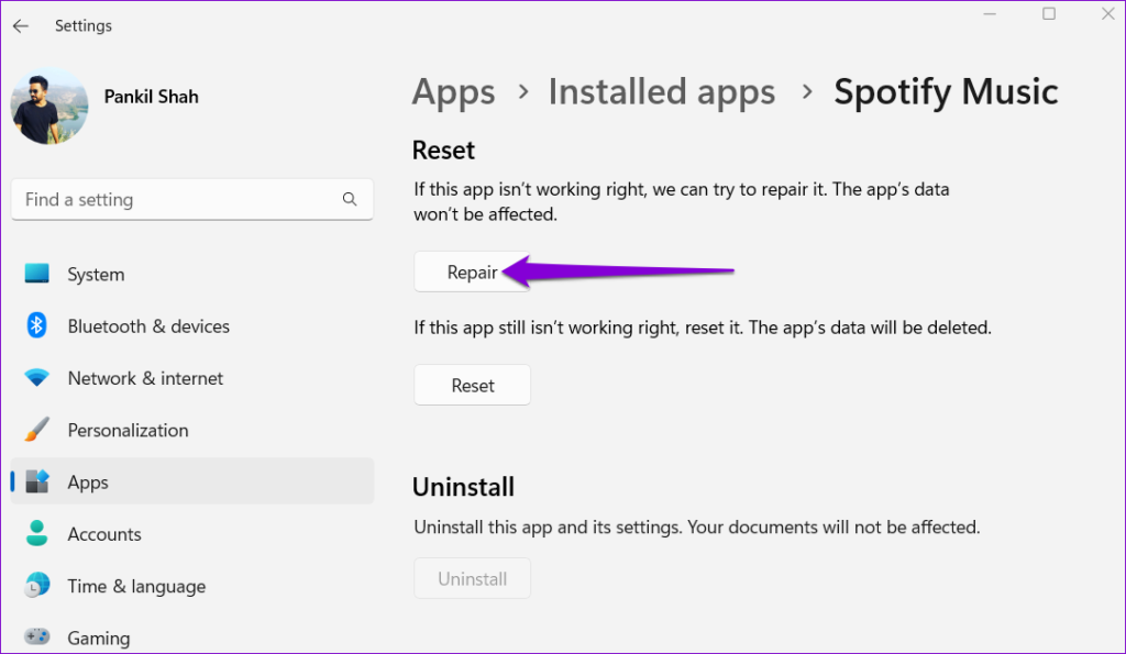 Repair the Spotify App on Windows