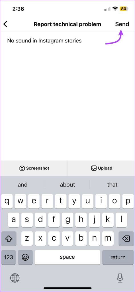 Send the report to Instagram
