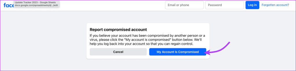 Report to Facebook if your account was hacked