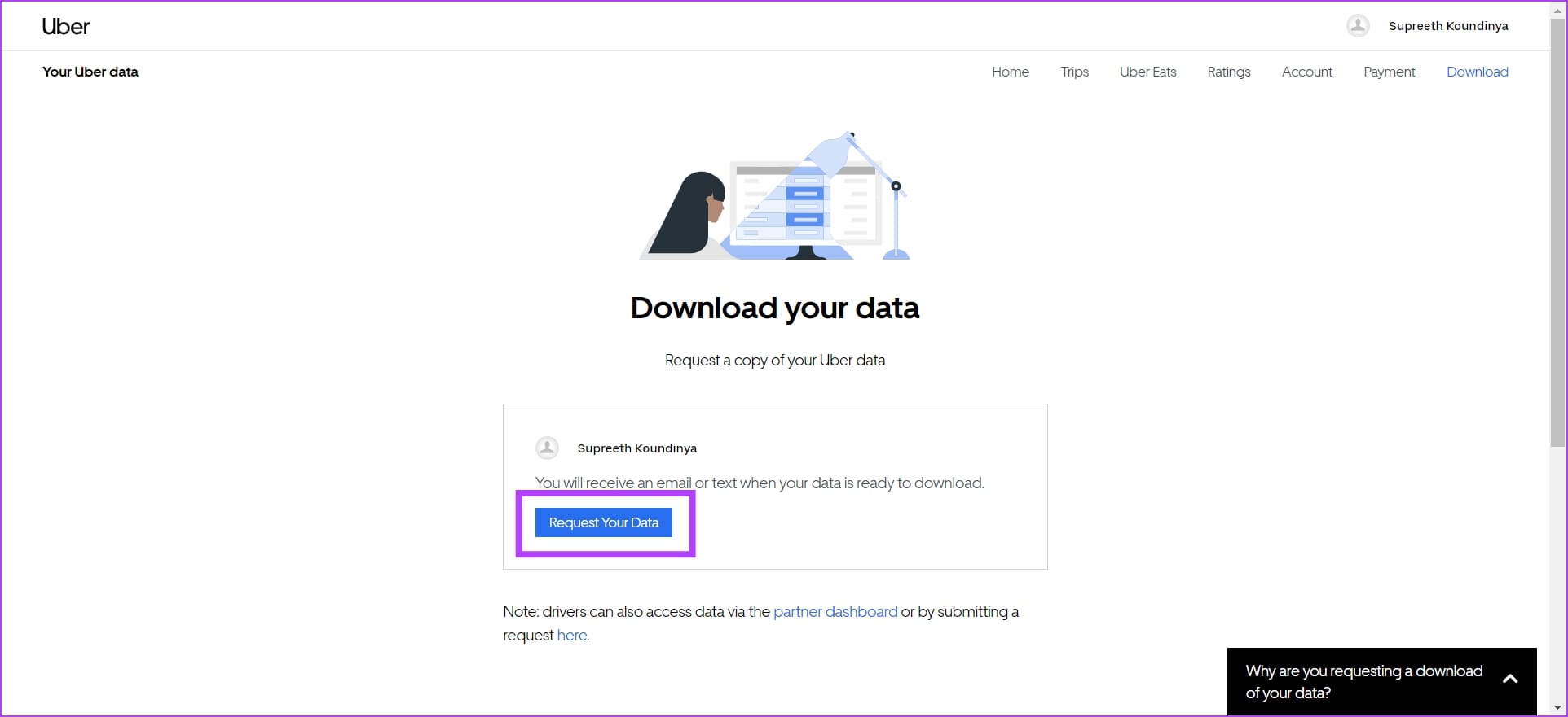 Request Personal Data of Trips Uber Web 1