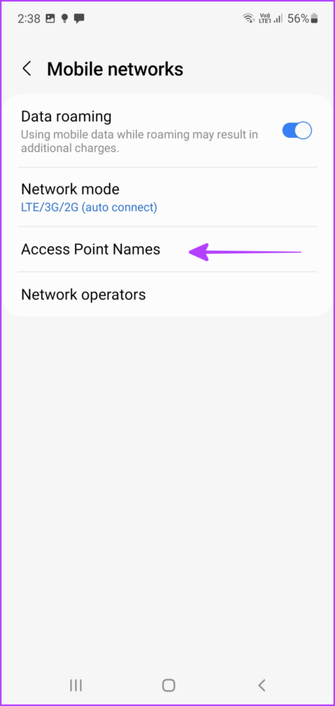 Tap APN settings on Android iPhone