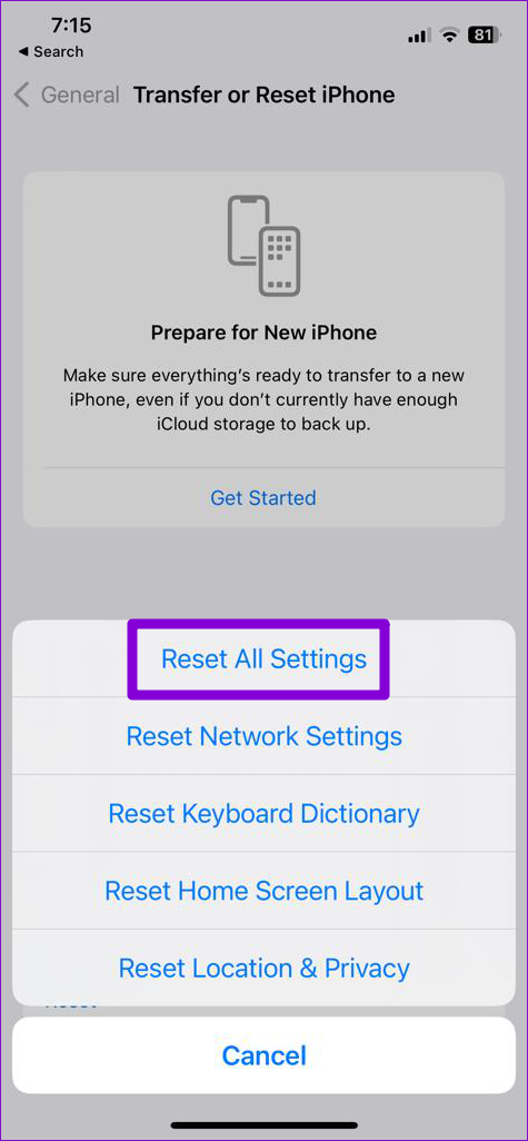 Restablecer todas las configuraciones en iPhone