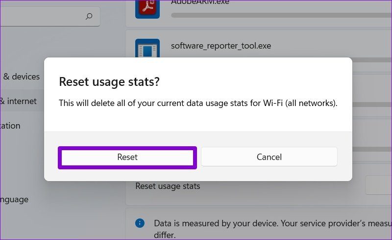 Reset Data Usage on Windows 11