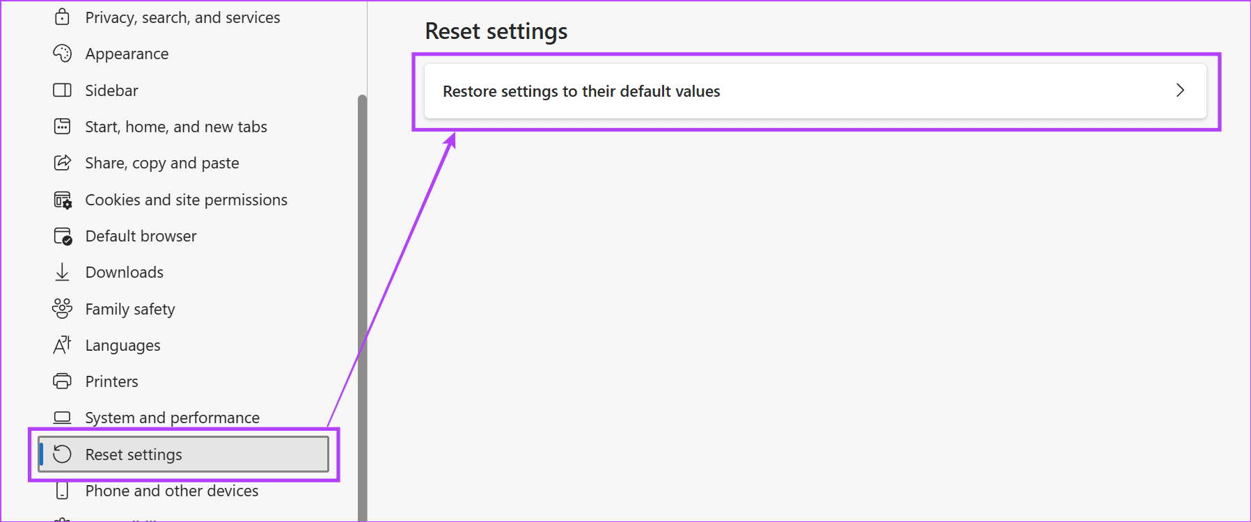 Reset Edge settings 1
