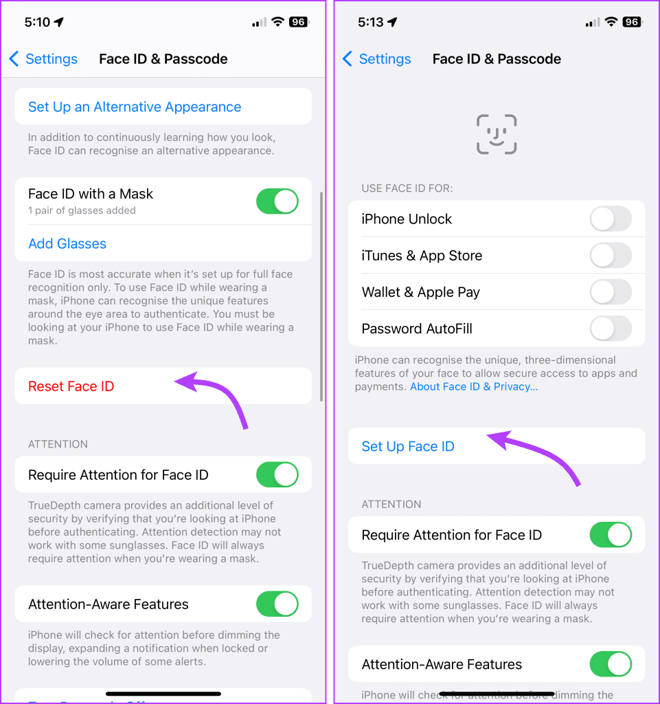 Tap Reset Face ID and then set up Face ID