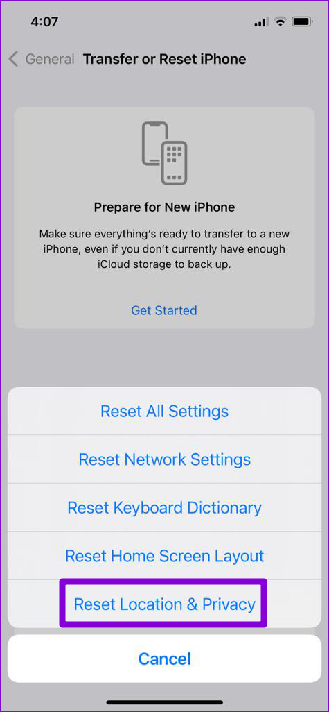 Reset Location and Privacy Settings on iPhone
