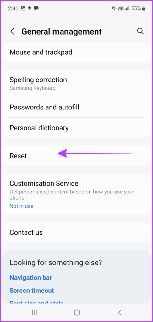 Select reset to reset Android phone