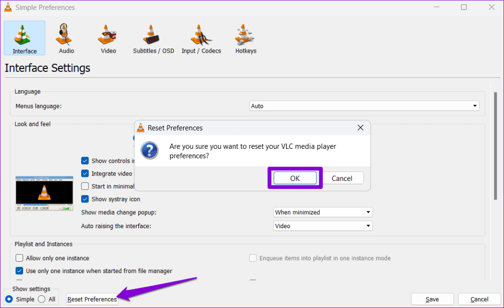 Reset Preferences in VLC