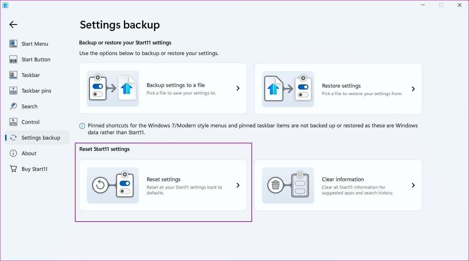 Reset Settings for Startdock Start - 4
