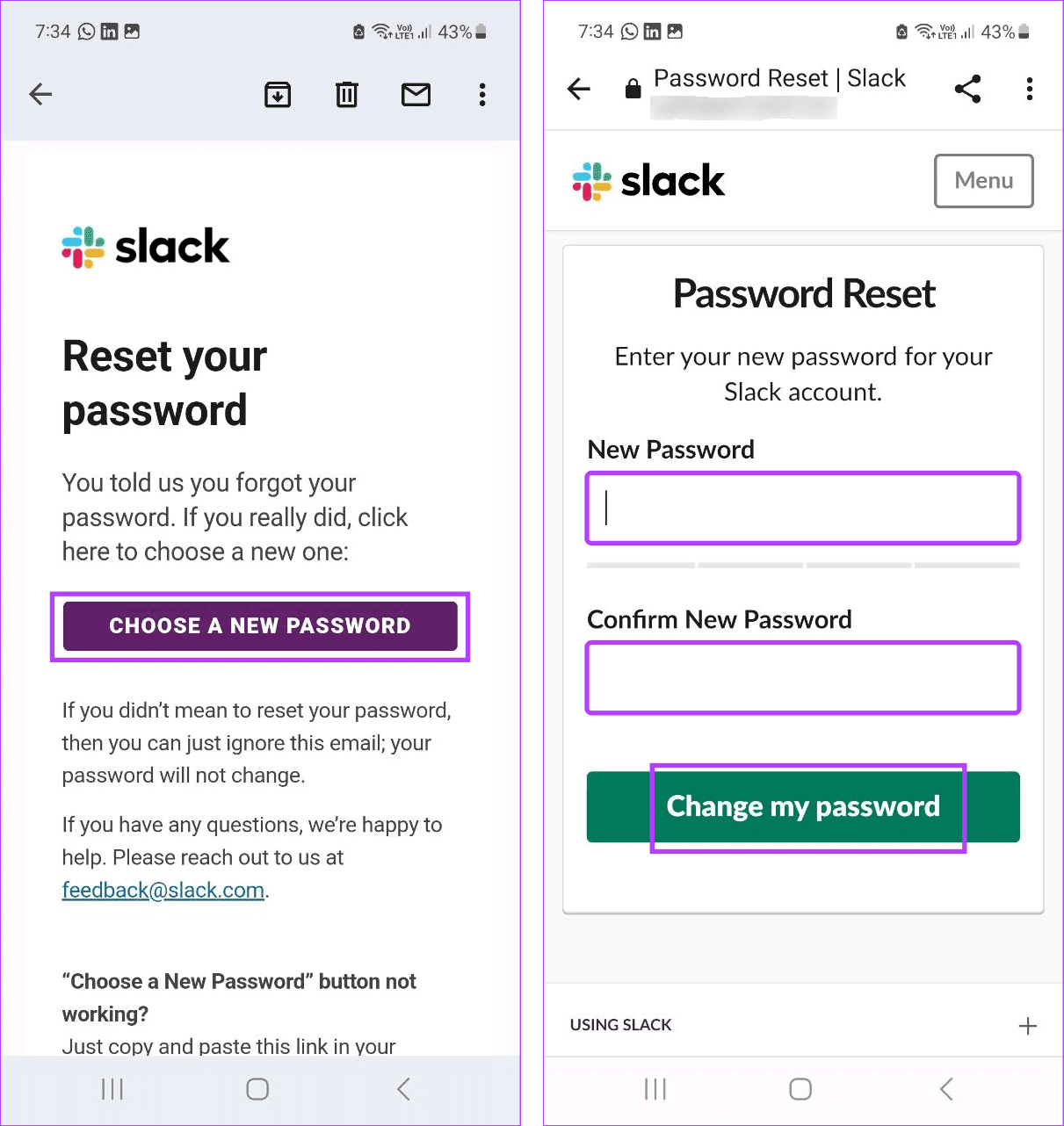 Скинути пароль Slack на мобільному телефоні