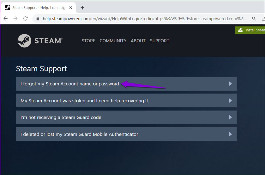 Reset Steam Password