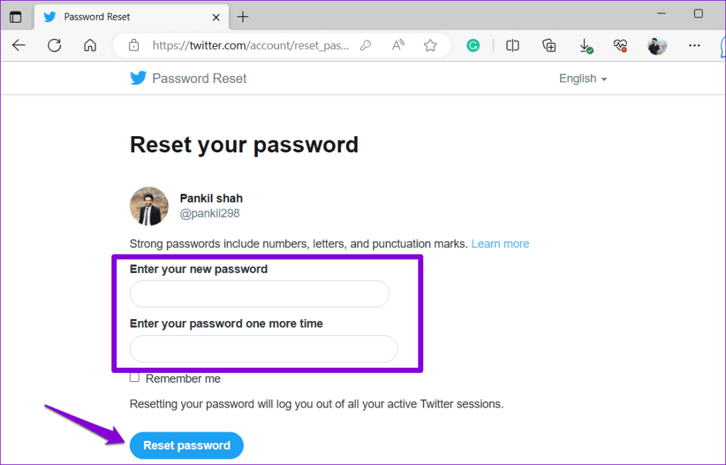 Reset Twitter Account Password