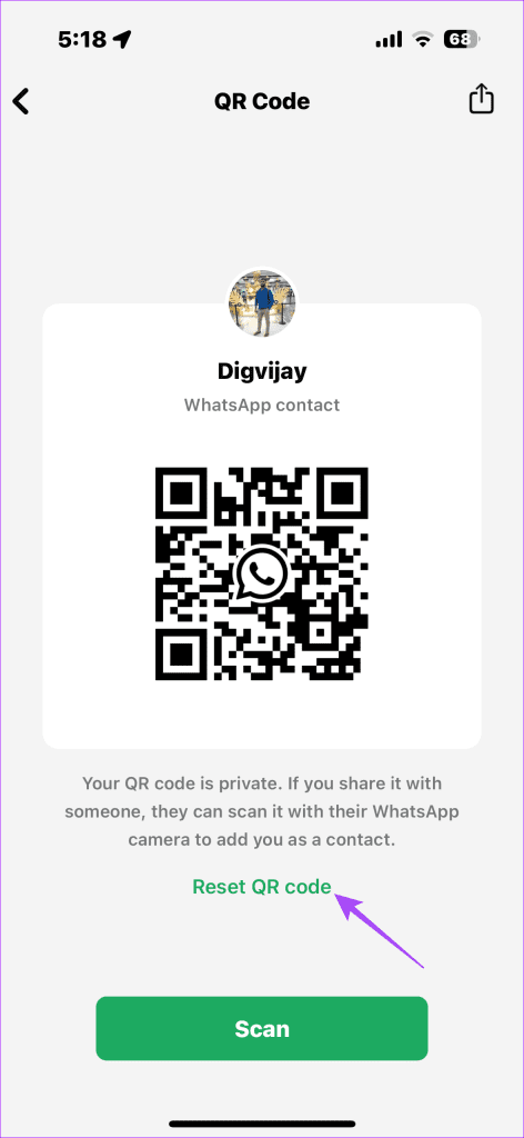Reset WhatsApp QR Code on iPhone