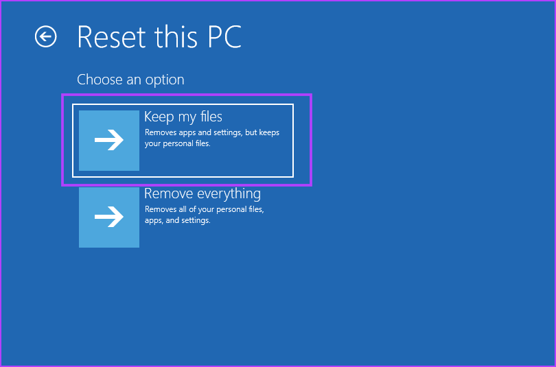 Windows reset options