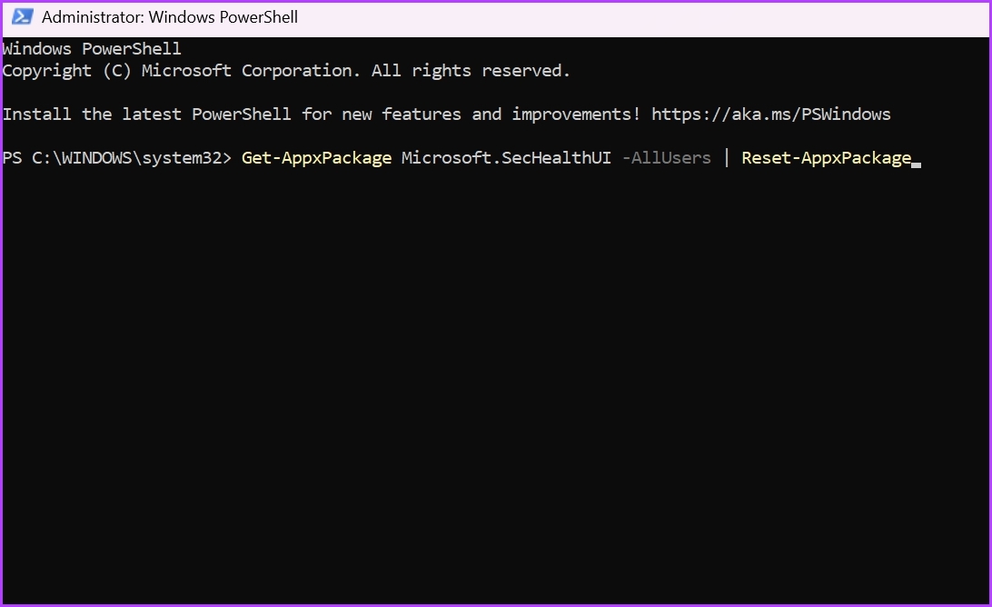 Reset Windows Security command in PowerShell