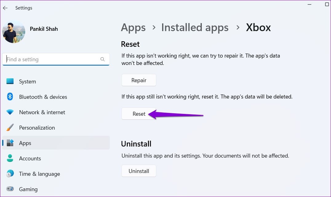 Reset Xbox App on Windows