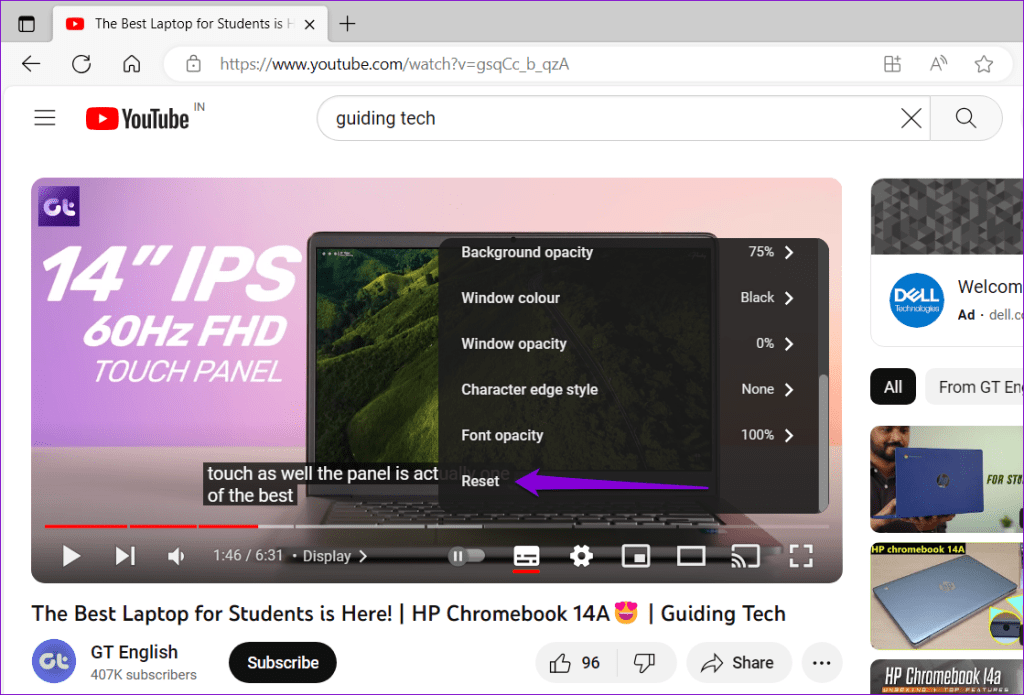 Restablecer la configuración de los subtítulos de YouTube 1