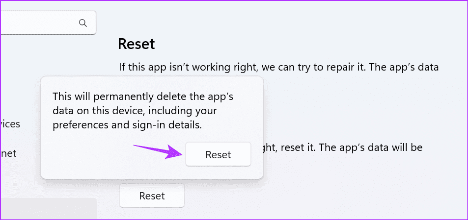 Reset app data Windows
