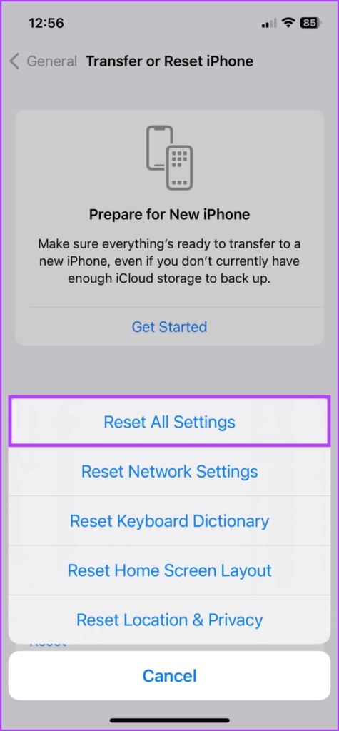 Tap Reset All Settings to fix Calendar search not working