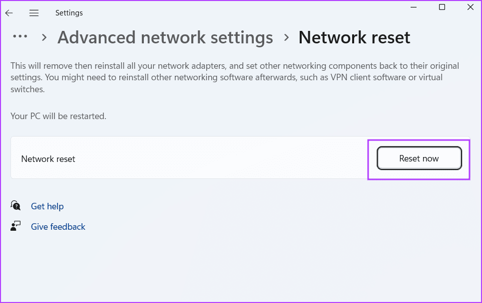 Reset network 2 3