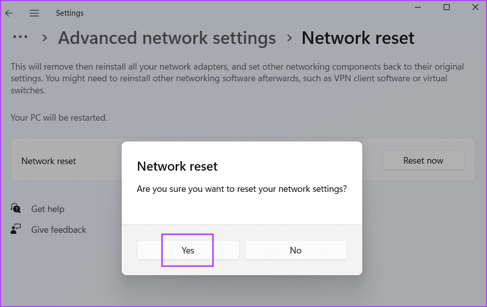 Reset network 3 2