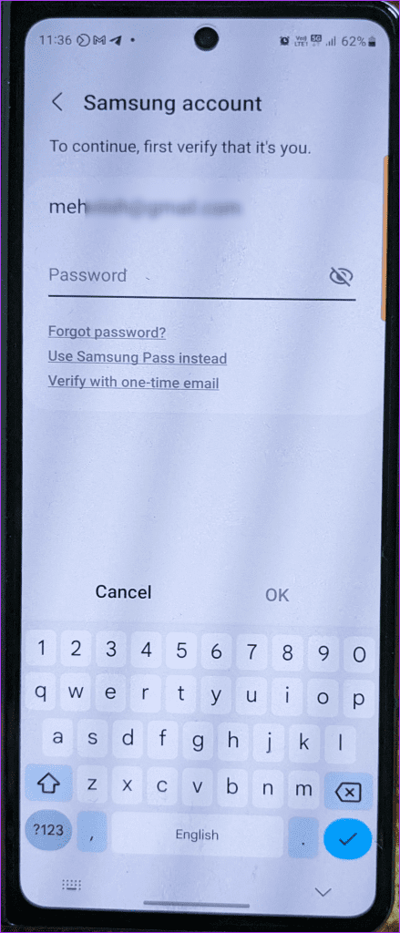 Reset secure folder password using samsung