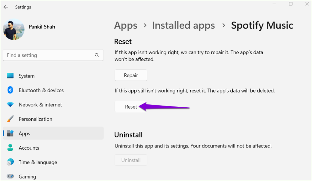 Reset the Spotify App on Windows