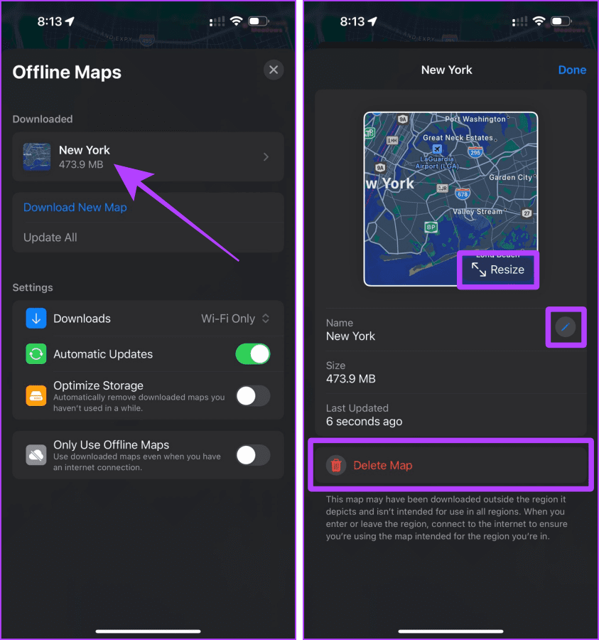 Resize Rename or Delete offline Maps in Apple Maps